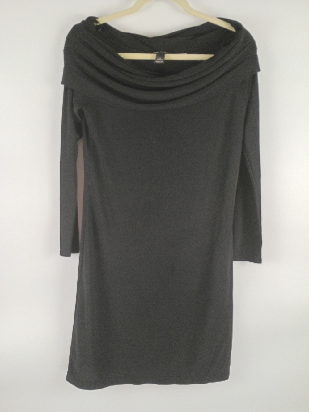 White House Black Market Black Off-the-Shoulder Cowl Neck Long Sleeve Dress